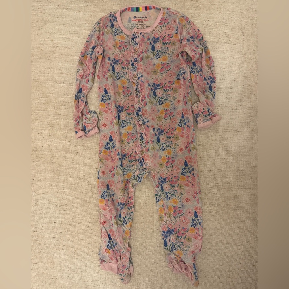 Magnetic Me Pink Floral Baby Onesie, 3-6 months
